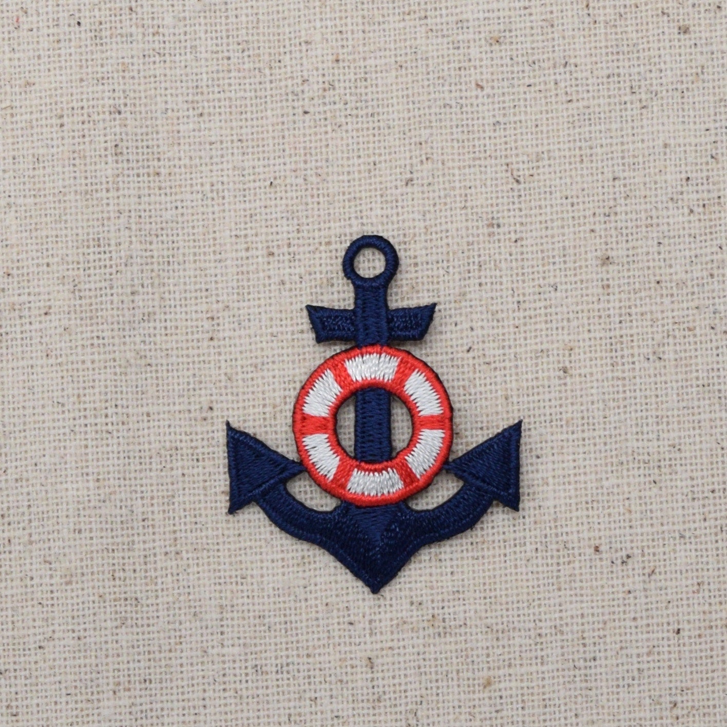 Nautical - Navy Blue Anchor - Red/White Life Preserver - Iron on Applique - Embroidered Patch - 21260-5-B