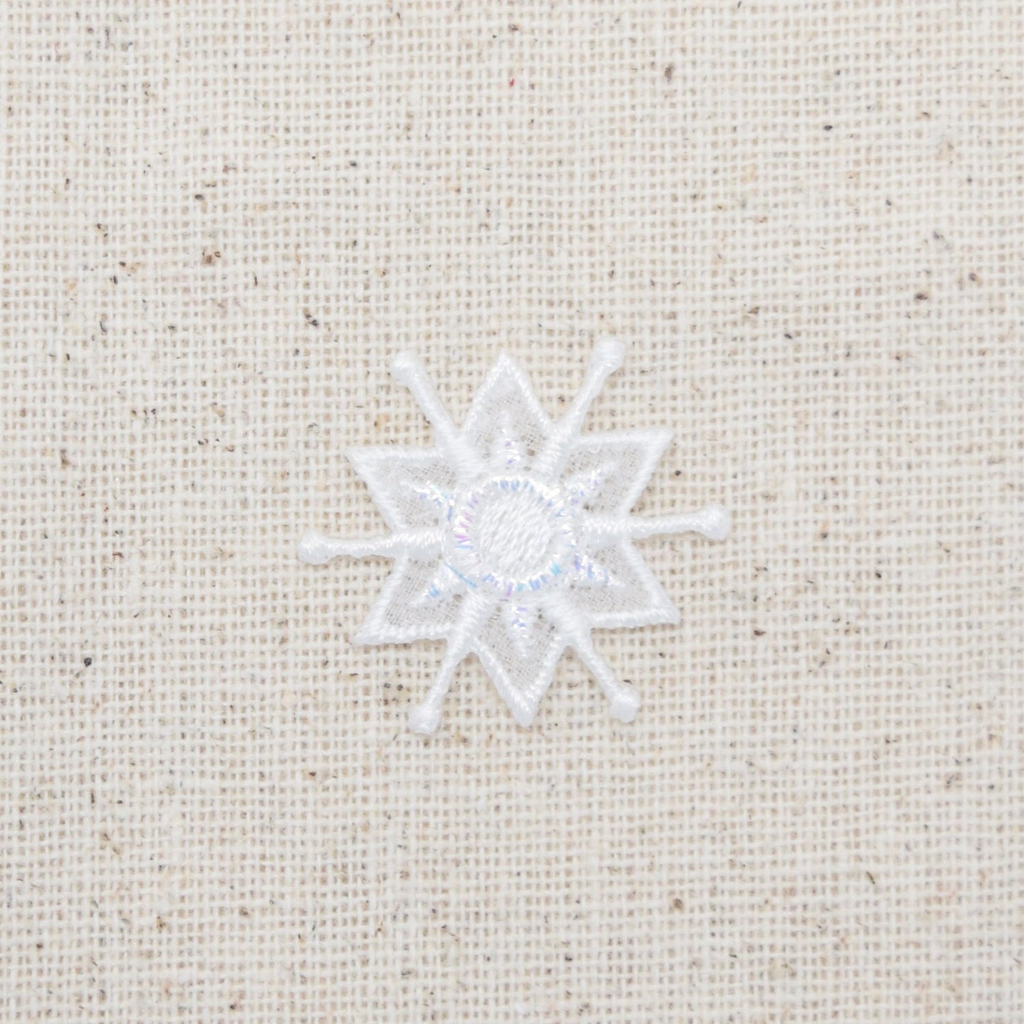 Small White Snowflake - Embroidered Iron on Patch