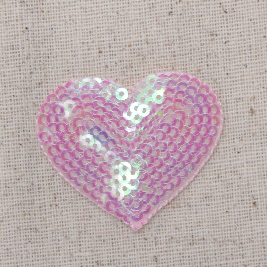 Light Pink - Sequin Heart - Valentine - Iron on Applique - Embroidered Patch - 1125785A