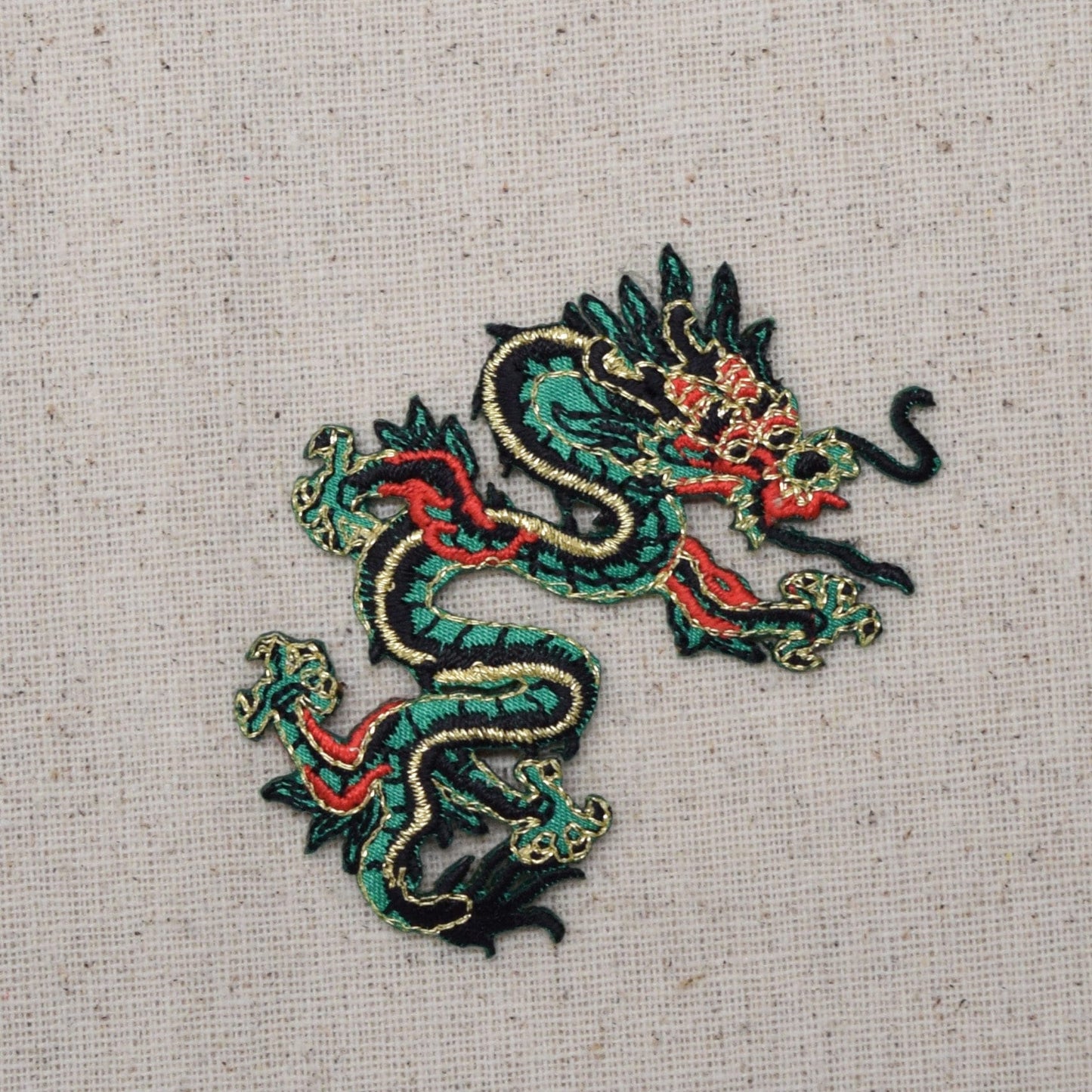 Large - Chinese Dragon - Green - Facing LEFT or RIGHT - Embroidered Patch - Iron on Applique - 683057