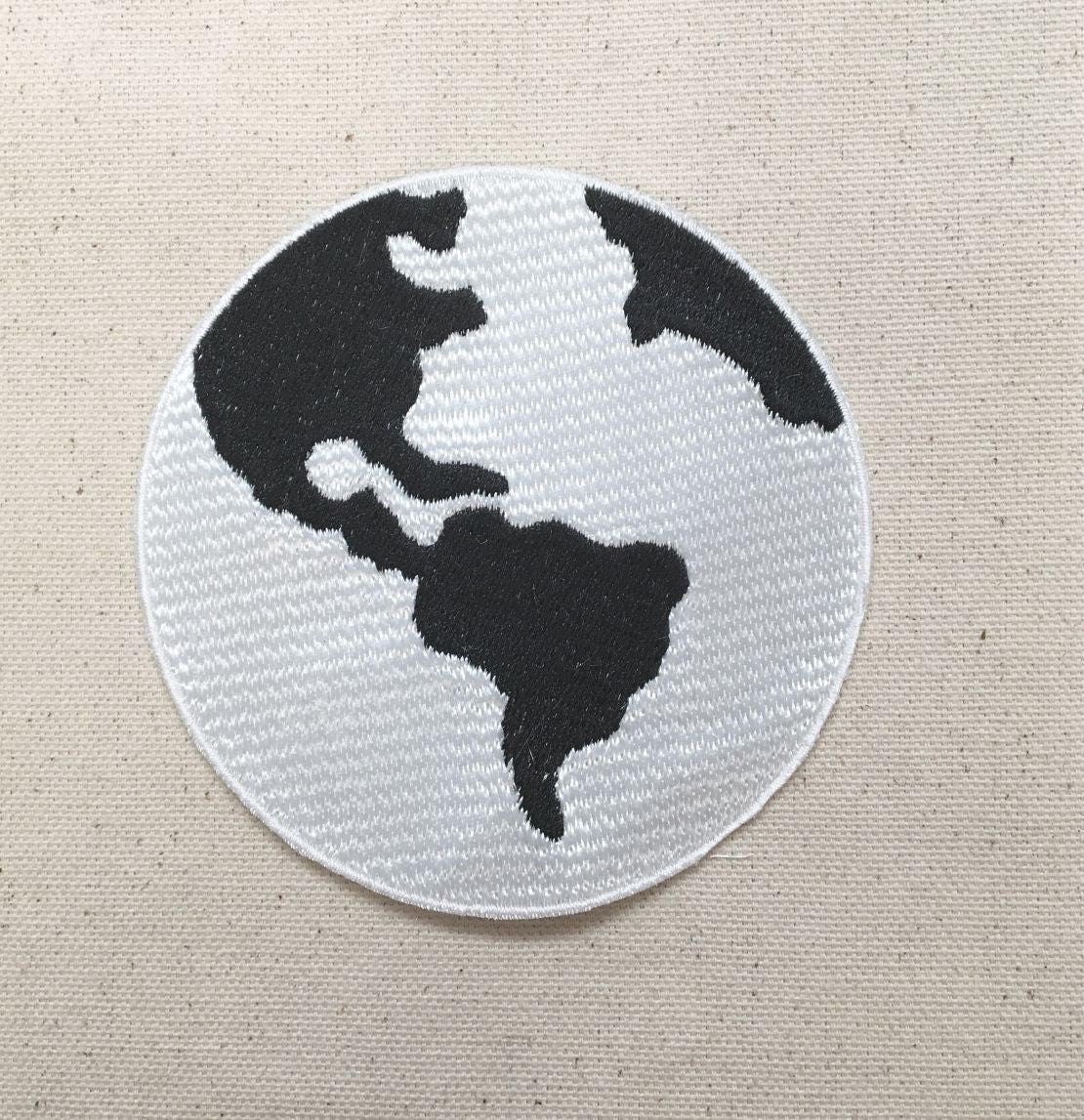 4" - Planet Earth - Black/White - Iron on Applique - Embroidered Patch - Ecology - WAC12012016-01