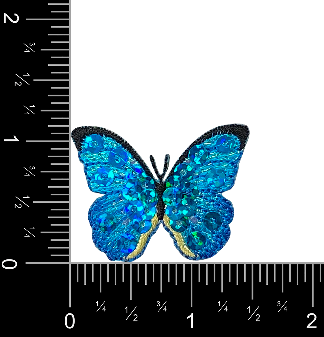 Small - Blue Sequin - Butterfly - Iron on Applique - Embroidered Patch - 155811A