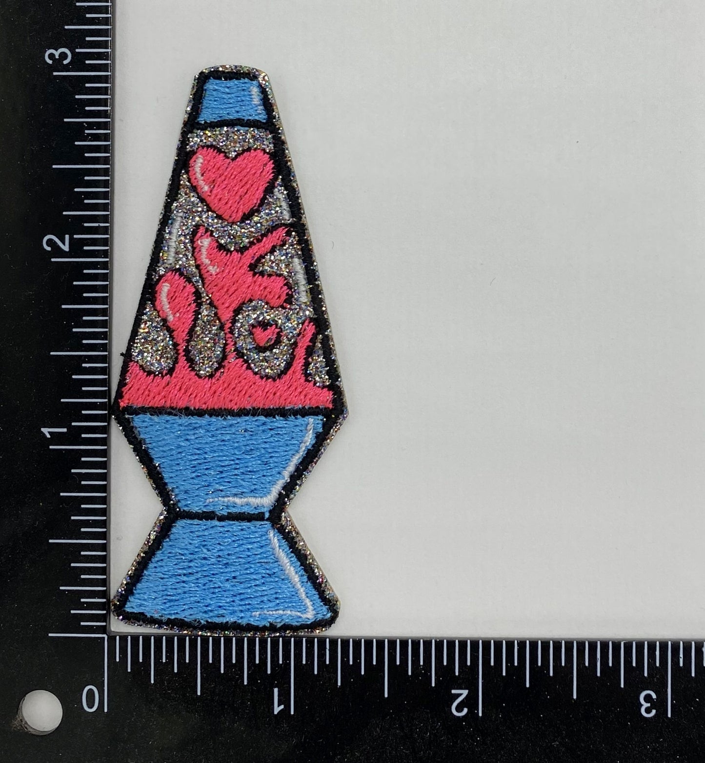 Retro Glitter Lava Lamp Embroidered Iron-On Patch – 3" x 1.25"