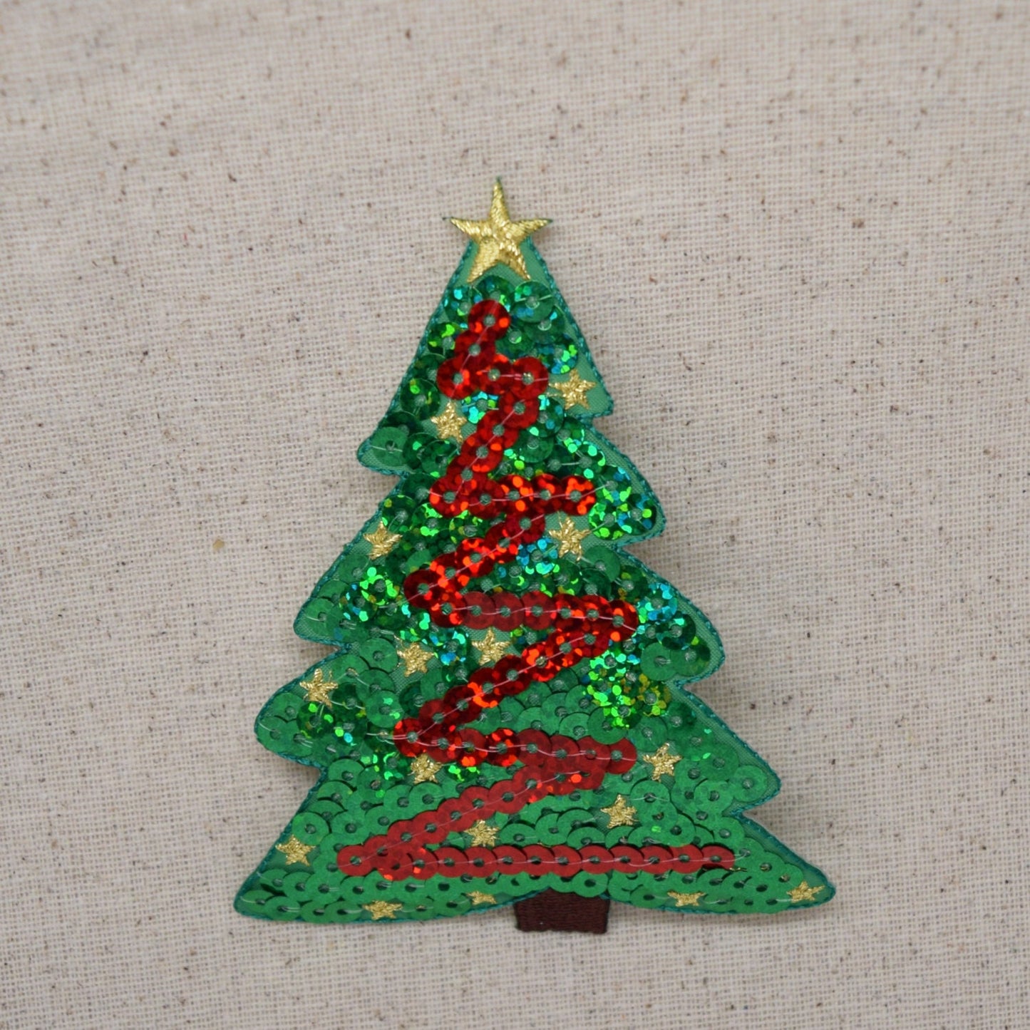 Christmas Tree - Green and Red Sequin - Embroidered Patch - Iron on Applique - 1115417A