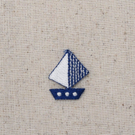 Sailboat - Small - Mini - Blue and White - Nautical - Sailing - Iron on Applique - Embroidered Patch - 155531A