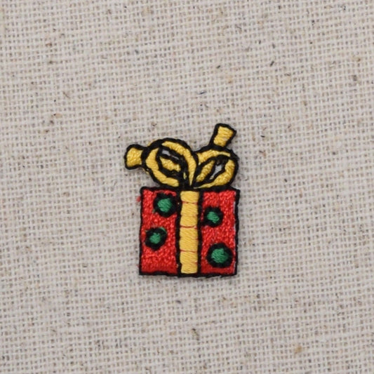 Mini Christmas Gift - Small Red Package Present - Embroidered Patch - Iron on Applique - 155191