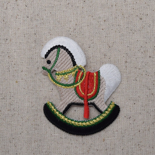 Christmas Rocking Horse - Red Saddle- Iron on Applique - Embroidered Patch - 696425-A