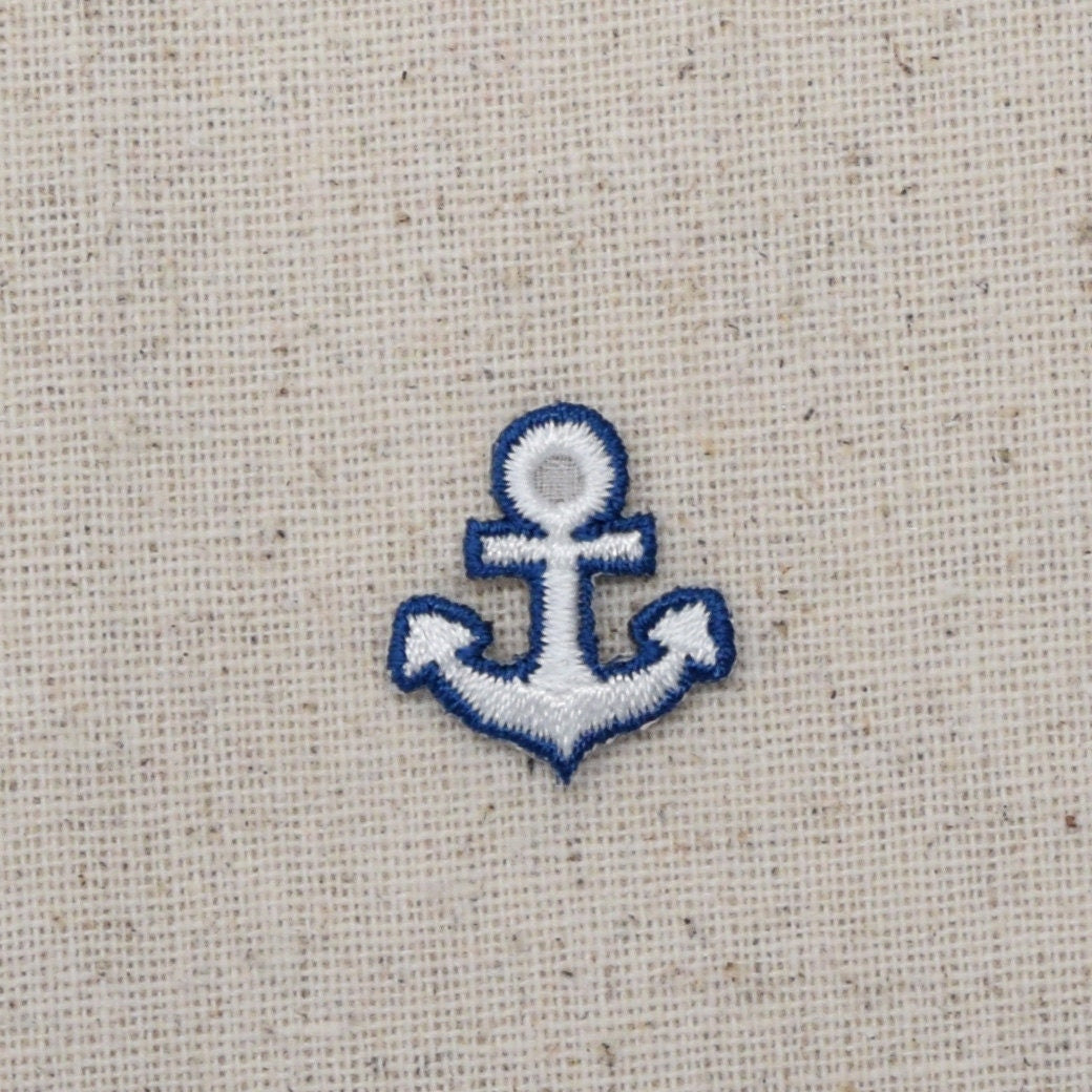 Small/Mini Nautical Blue and White Anchor - Embroidered Iron on Patch