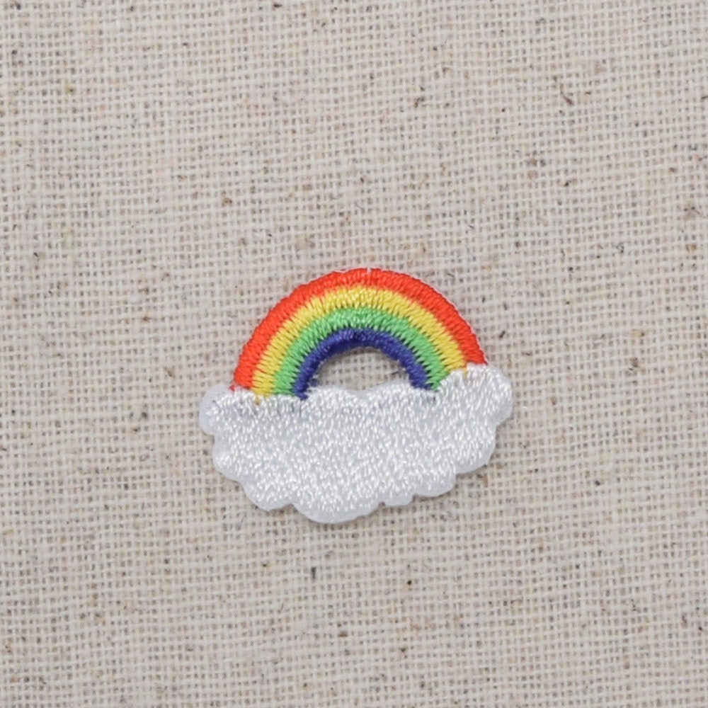 Small - Rainbow with cloud - Nature -Colorful - Iron on Applique - Embroidered Patch