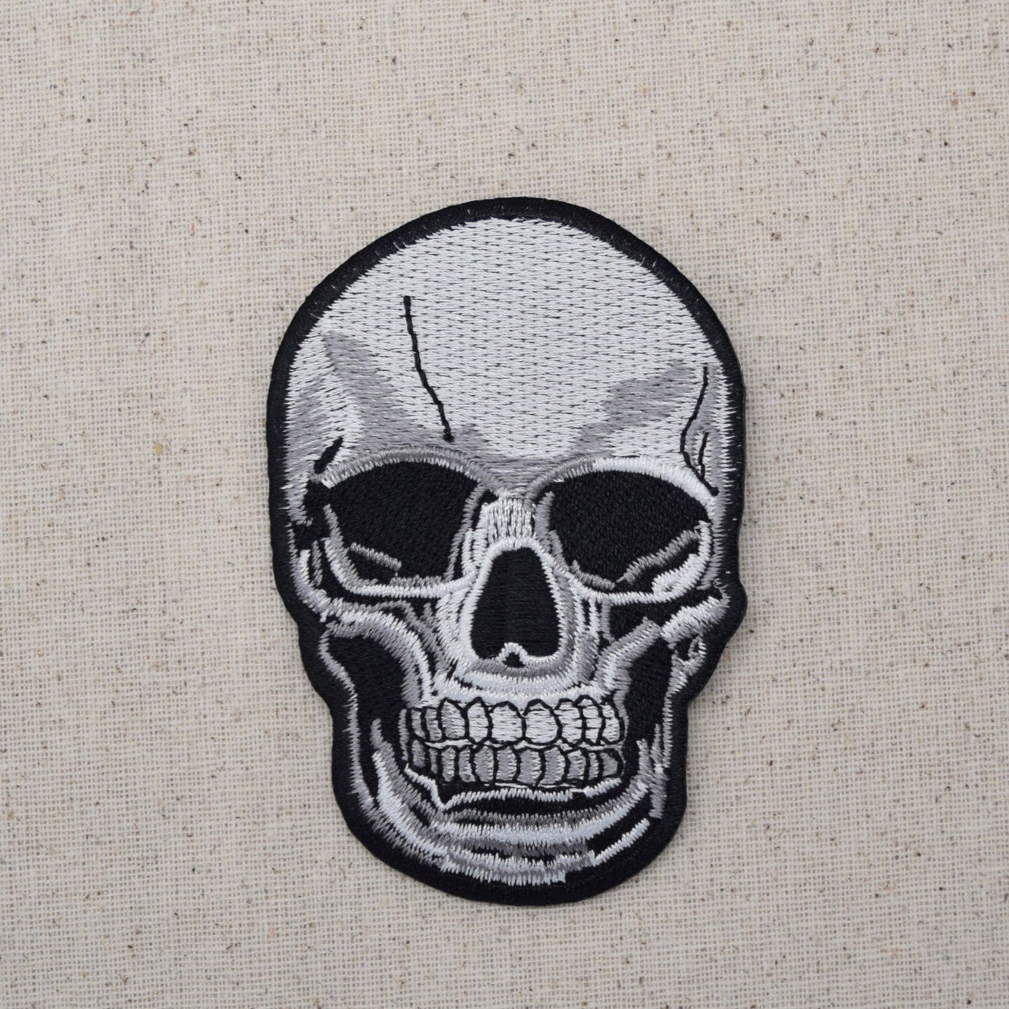 Human Skull - Black/Gray -  Iron on Applique - Embroidered Patch - Halloween - LARGE or SMALL