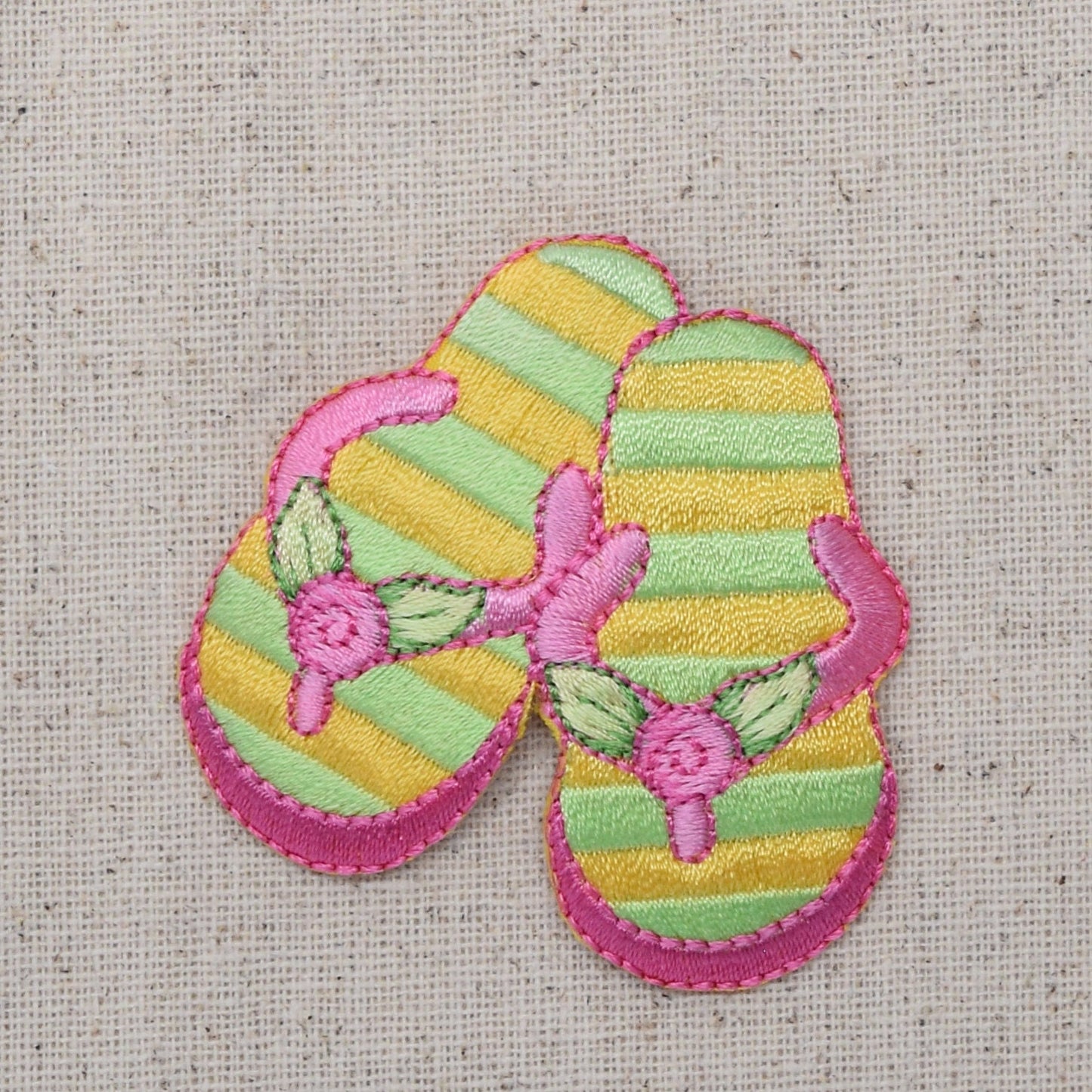 Flip Flops - Striped with Flowers - Sandals - Iron on Applique - Embroidered Patch - 695255 - COLOR CHOICE