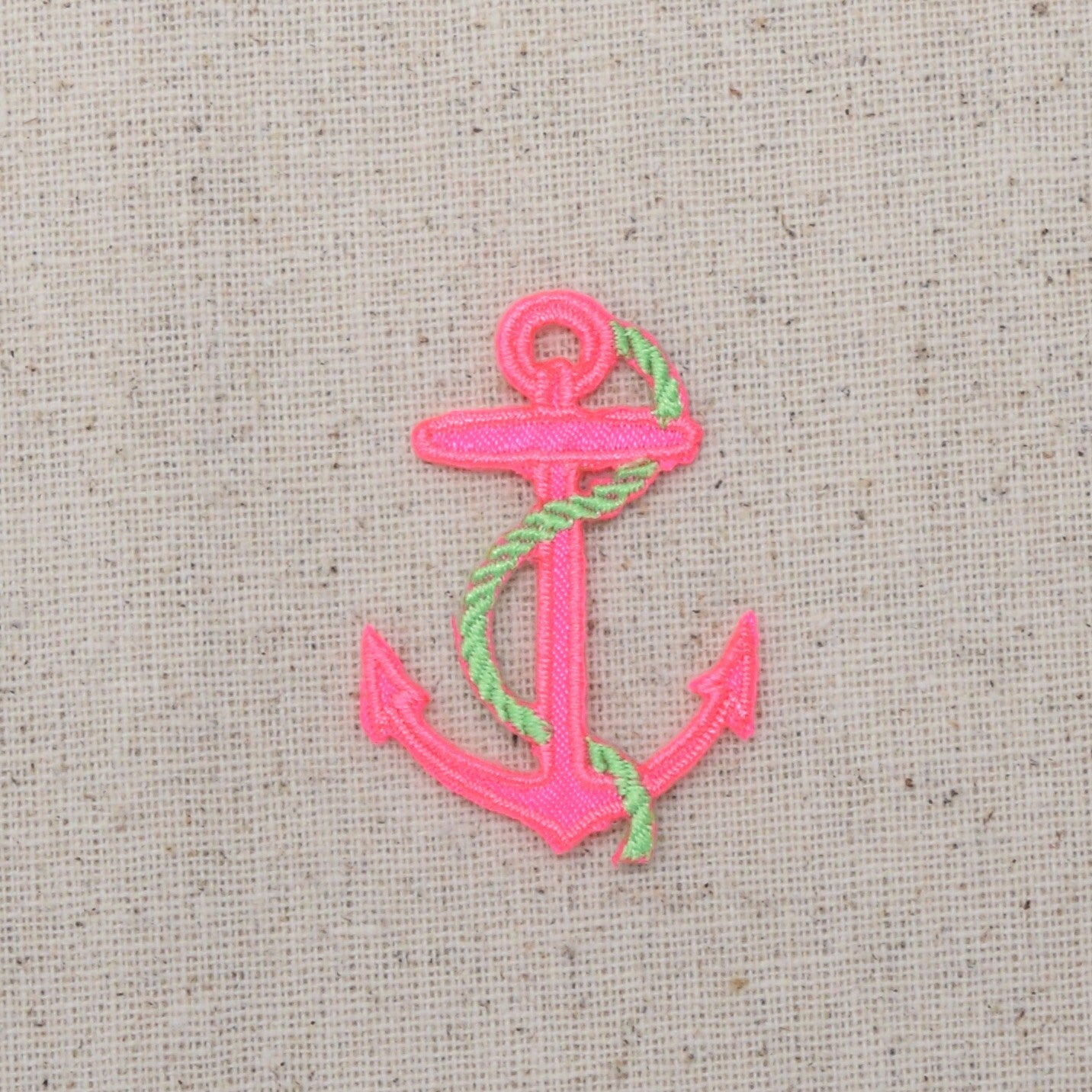 Small - Nautical - Neon Pink Anchor - Lime Green Rope - Iron on Applique - Embroidered Patch - 696501-C