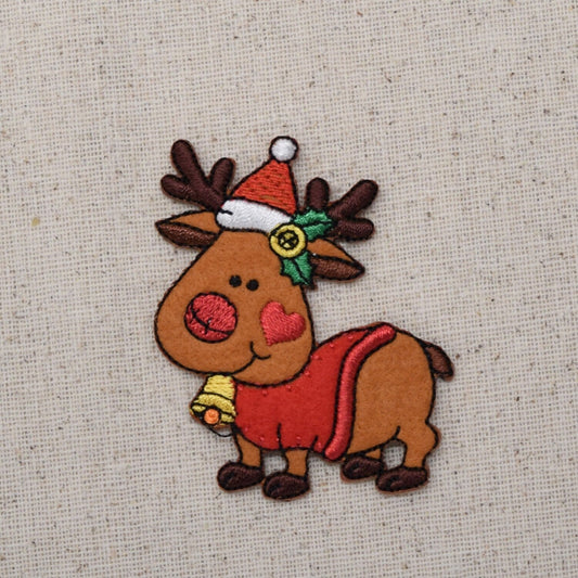 Christmas Reindeer - Santa Hat - Bells - Holly - Iron on Applique - Embroidered Patch - 1512128A