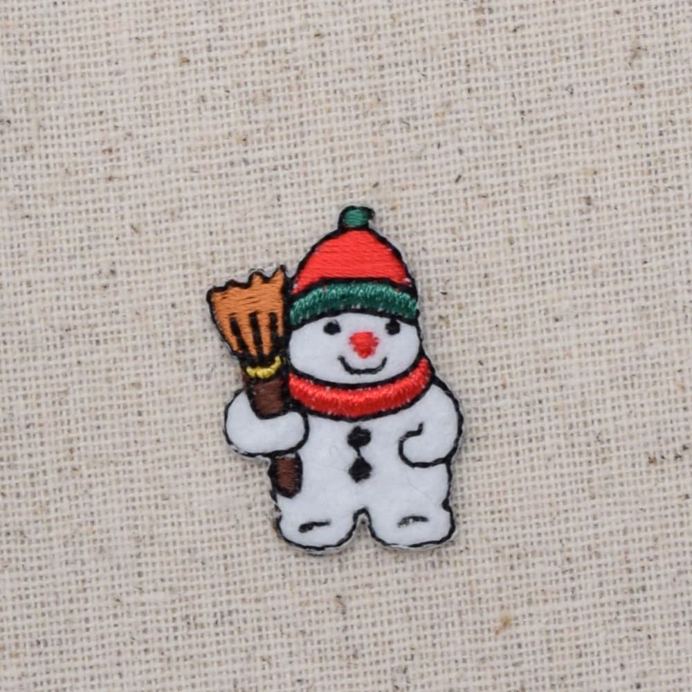 Small - Mini Snowman with Broom - Winter - Iron on Applique - Embroidered Patch - 156087-A