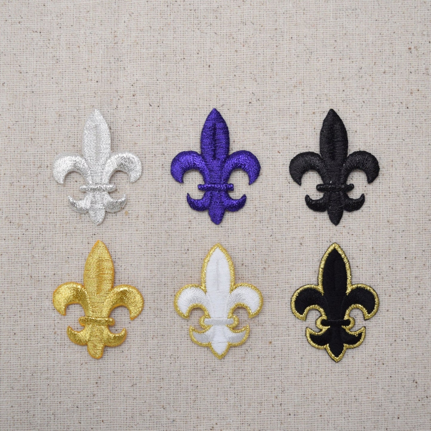 Fleur de lis - Color Choice: Black, Gold, Purple, Silver, Black/Gold, White/Gold - Iron on Applique - Embroidered Patch