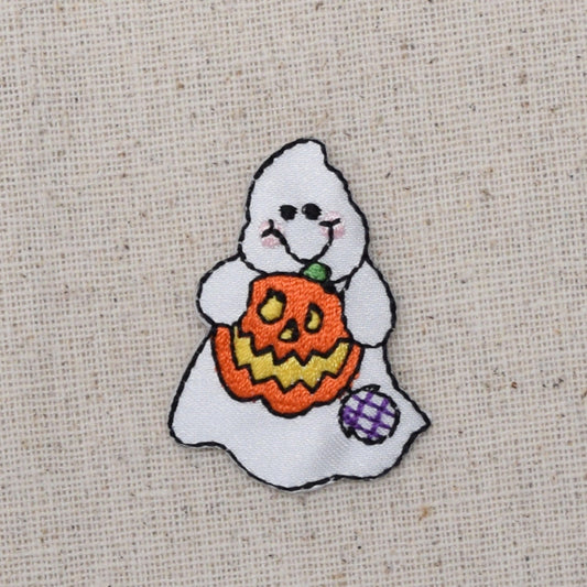 Halloween Ghost - Jack O Lantern - Pumpkin - Iron on Applique - Embroidered Patch - 696149A