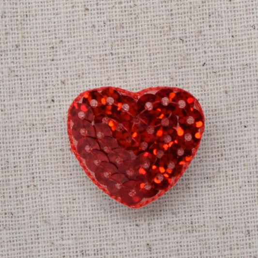 Small - Red Sequin Heart - Valentine - Iron on Applique - Embroidered Patch - 1122152