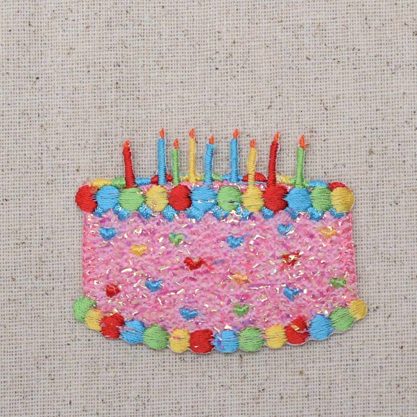 Birthday Cake with Candles - PINK or WHITE - Confetti Shimmery - Embroidered Patch - Iron on Applique - 694007