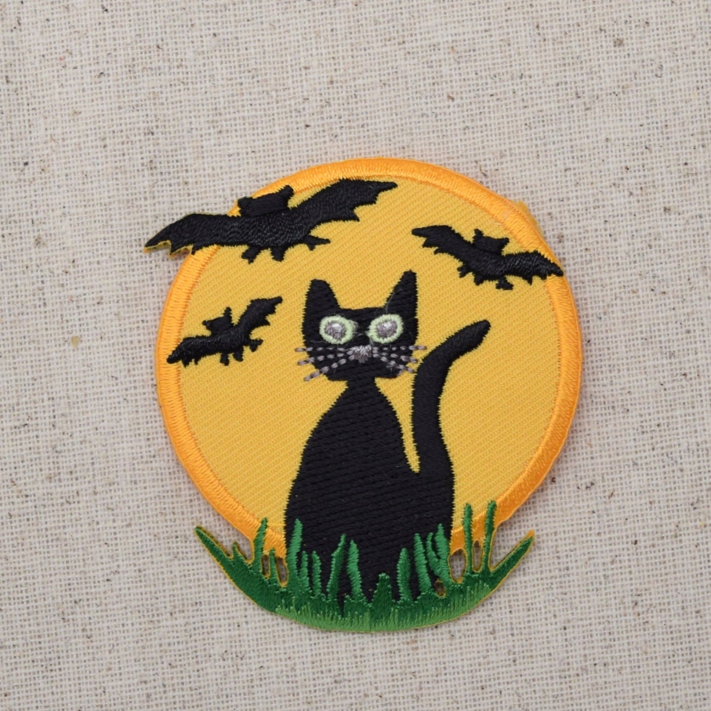 Halloween - Black Cat - Bats and Full Moon - Samhain - Iron on Applique - Embroidered Patch - 696556A