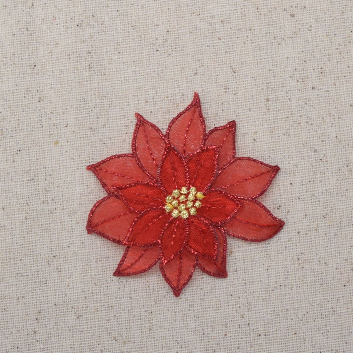 Red Christmas Poinsettia Flower, 3-D Layered Petals - Iron on Patch 2-7/8"