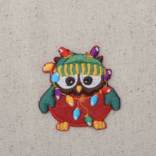 Christmas - Owl with Lights - Iron on Applique - Embroidered Patch - 695907A