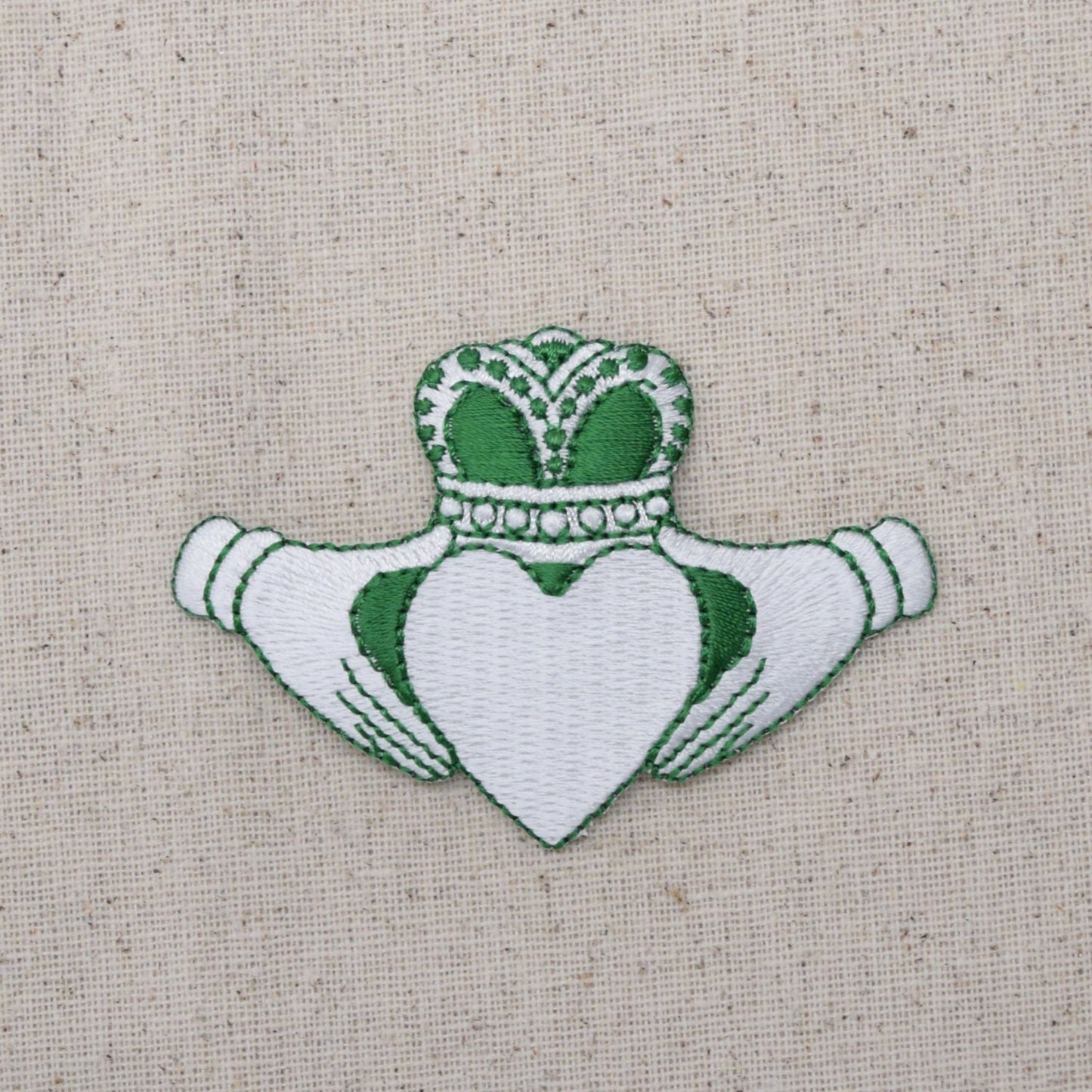 Irish Claddagh - Green and White - Love, Loyalty, Friendship - Iron on Applique - Embroidered Patch - 696718C