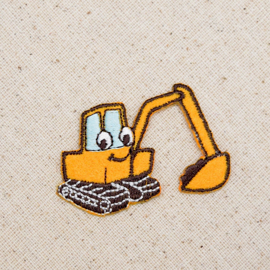 Digger - Yellow Backhoe - Childrens - Construction - Embroidered Patch -  Iron on Applique - 695796A