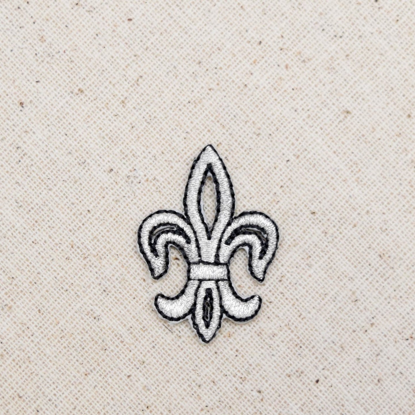 Fleur de lis - Open - Black and Silver - Iron on Applique - Embroidered Patch - WA149