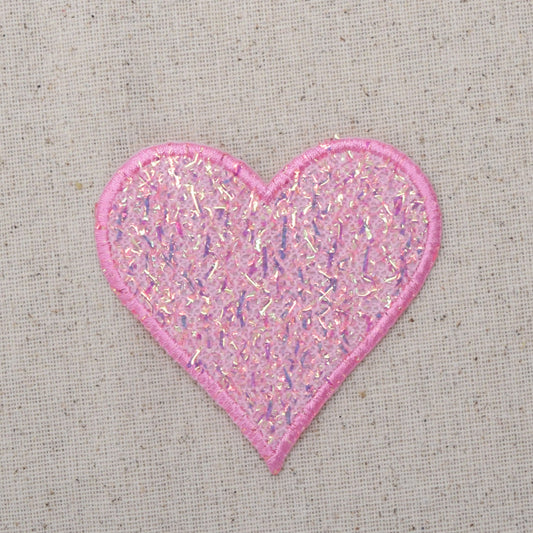 Heart - Confetti Shimmery - Pink - Iron On Applique - Embroidered Patch - 681878