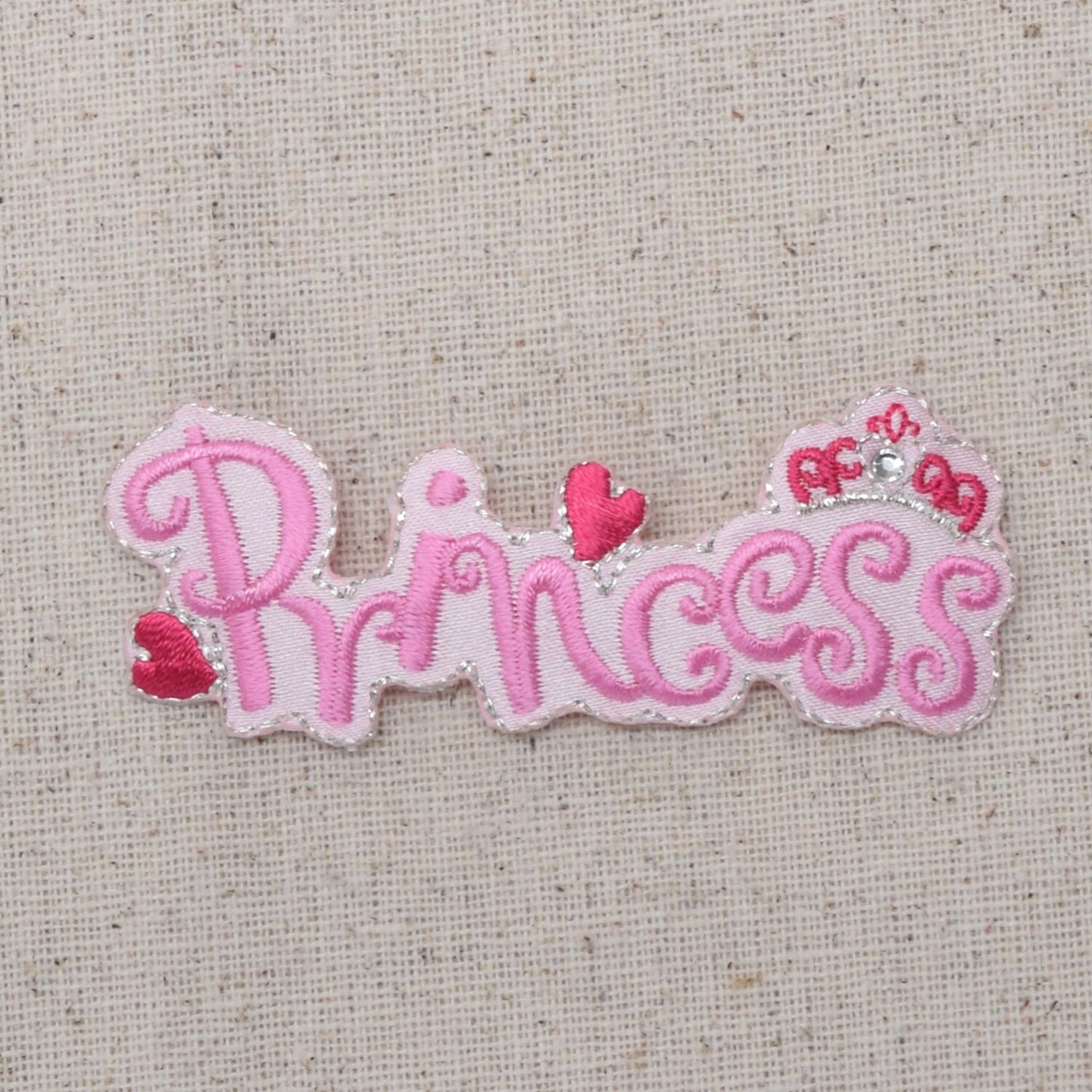 Pink Princess - Crown and Hearts - Embroidered Patch - Iron on Applique - 695648B