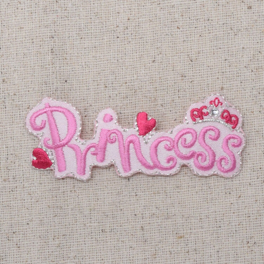 Pink Princess - Crown and Hearts - Embroidered Patch - Iron on Applique - 695648B