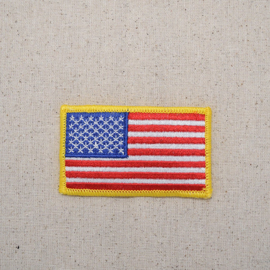 American Flag - Large - Yellow Border - Iron on Applique - Embroidered Patch - 620813B