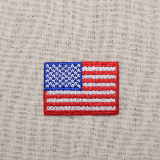 American Flag - Red Border - USA - Patriotic - Iron on Applique - Embroidered Patch - 620821-A