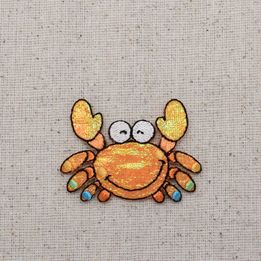 Small - Children's Shimmery Orange Crab - Iron on Applique - Embroidered Patch - 1120842