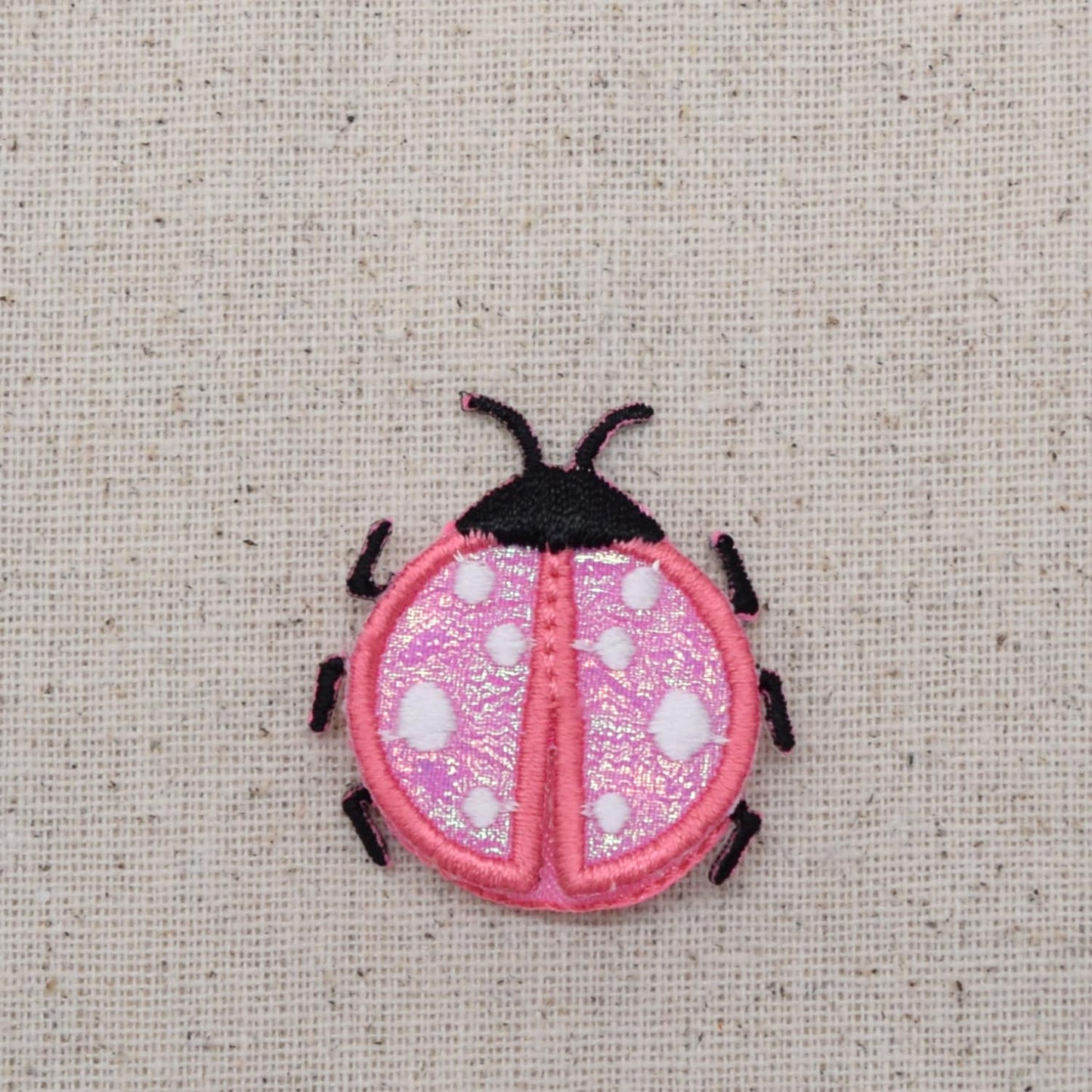 Small - Pink Satin - Layered Ladybug - Iron on Applique - Embroidered Patch - 152971A