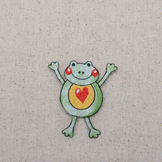 Childrens - Green Frog - with Heart - Iron on Patch