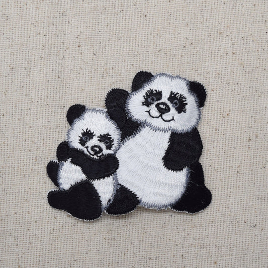 Panda Bear Family - Mom and Cub - Iron on Applique - Embroidered Patch  695196A