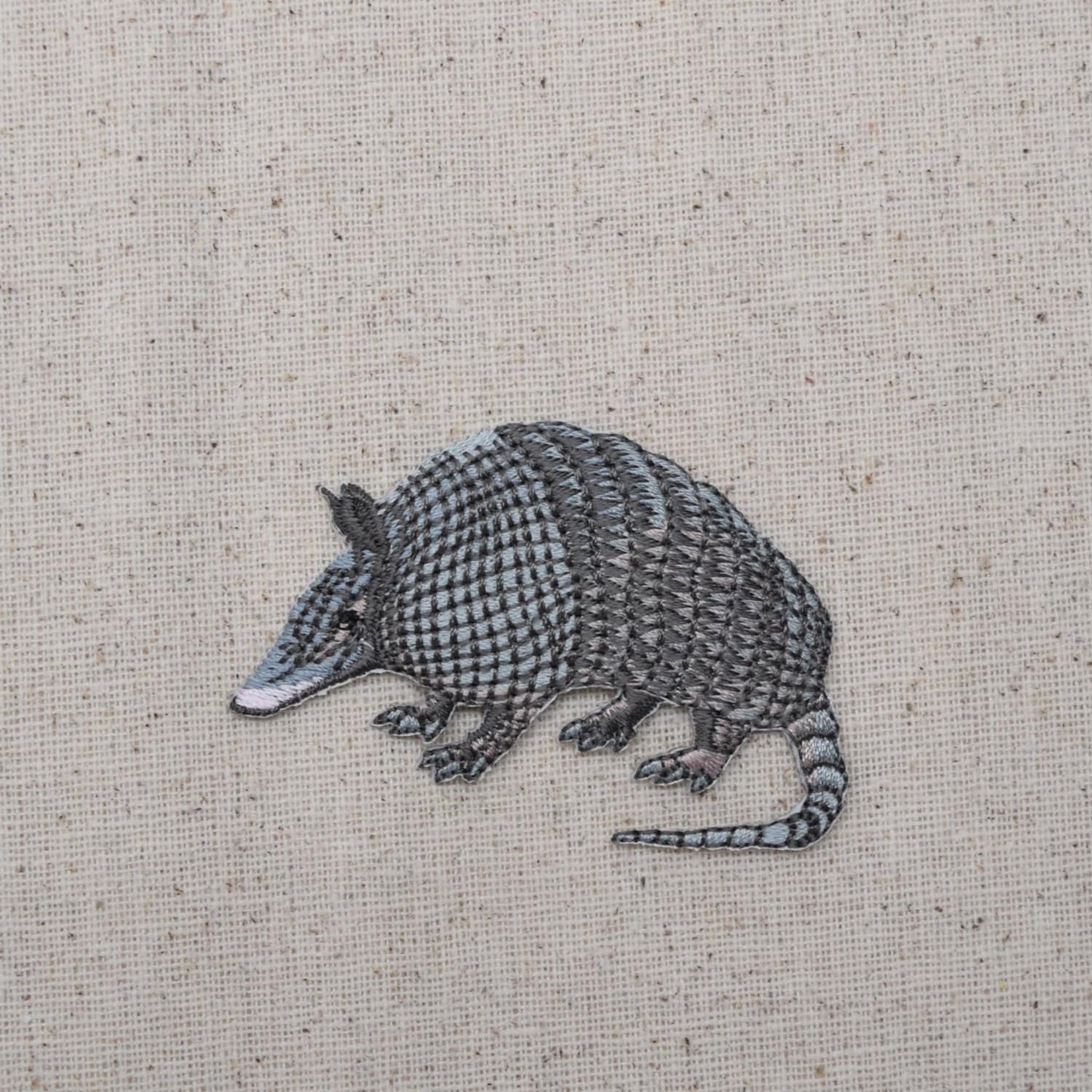 Armadillo - Facing Left - Gray - 9 Nine Banded - Iron On Applique - Embroidered Patch - 695500A