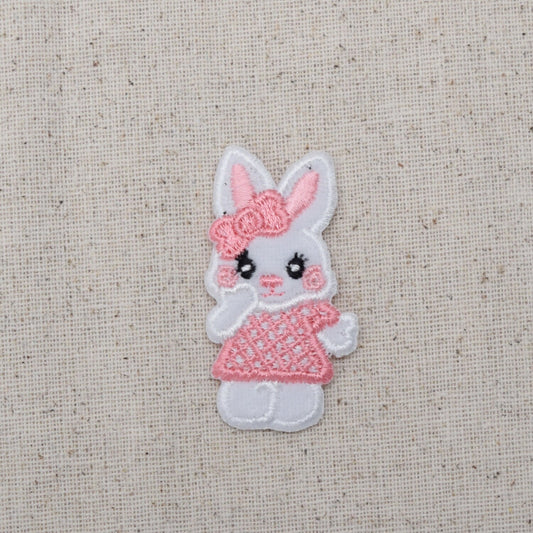 White Bunny Rabbit - Hare - Embroidered Patch - Iron on Applique - BOY or GIRL - 696590