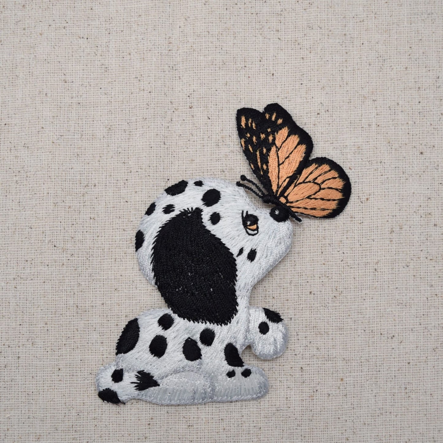 Dalmatian Puppy Dog - Butterfly on Nose - Embroidered Patch - Iron on Applique