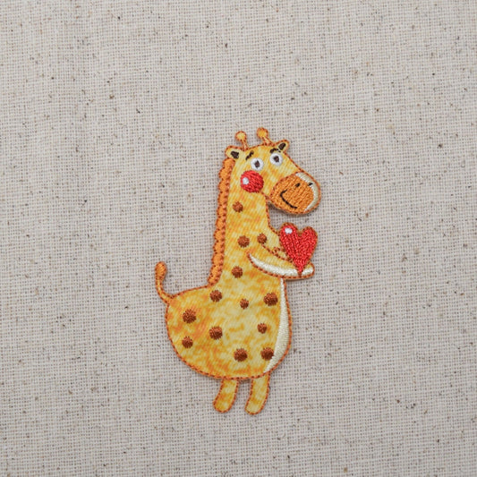 Yellow Giraffe with Heart - Rosy Cheeks - Childrens - Iron on Applique - Embroidered Patch - 1515611-A