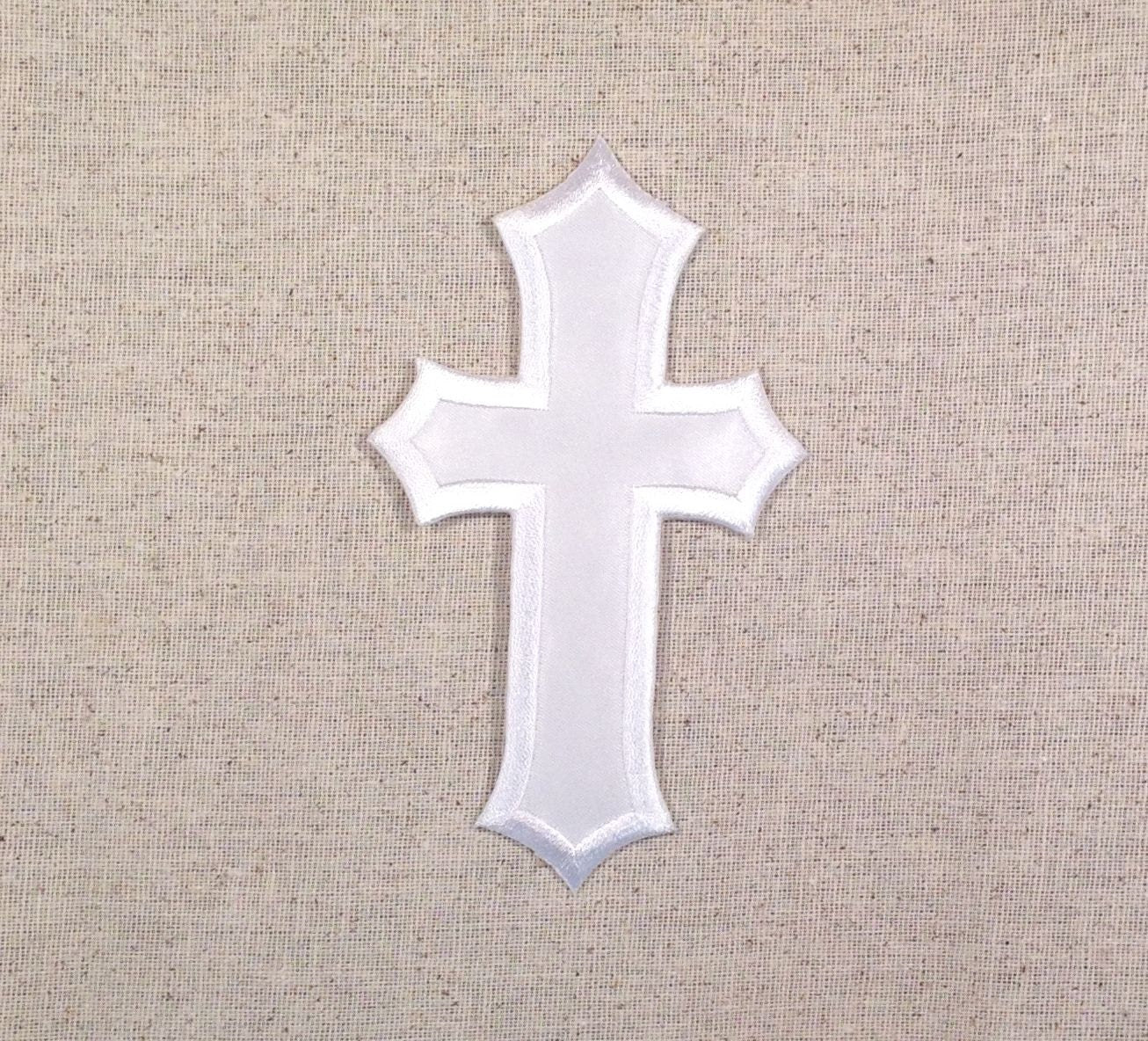 White Cross 2-1/2" Embroidered Iron on Patch