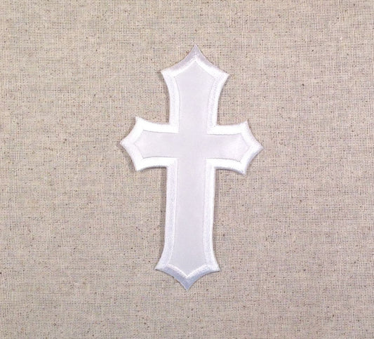 White Cross 2-1/2" Embroidered Iron on Patch