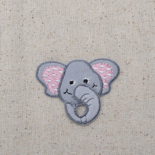 Elephant - Gray Felt - Baby Soft - Layered Trunk - Embroidered Patch - Iron on Applique - 695737A