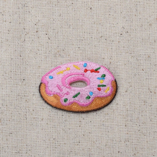 Pink Frosted Donut - Sprinkles - Iron on Applique - Embroidered Patch - 796433A