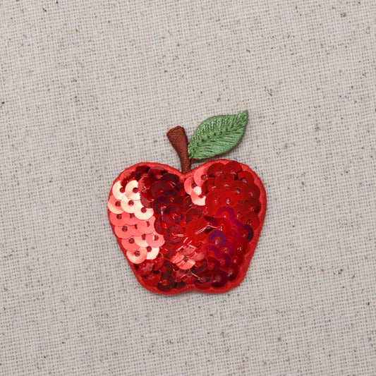 Apple - Red - Sequin - Single - Embroidered Patch - Iron on Applique - 154123A