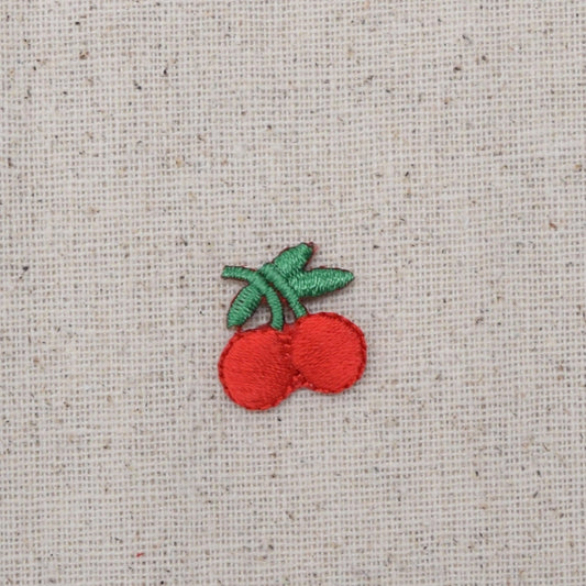 Cherries - Two Red Cherry on Stem - Small - Iron on Applique - Embroidered Patch - AP511291