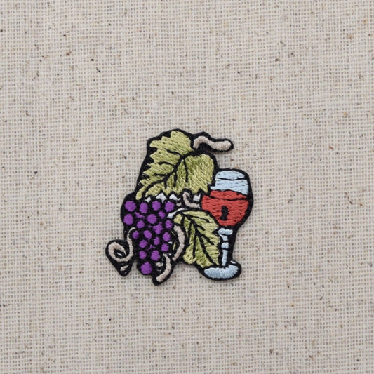 Wine Glass - Grape Bunch on Vine - Small - Fruit - Embroidered Patch - Iron on Applique