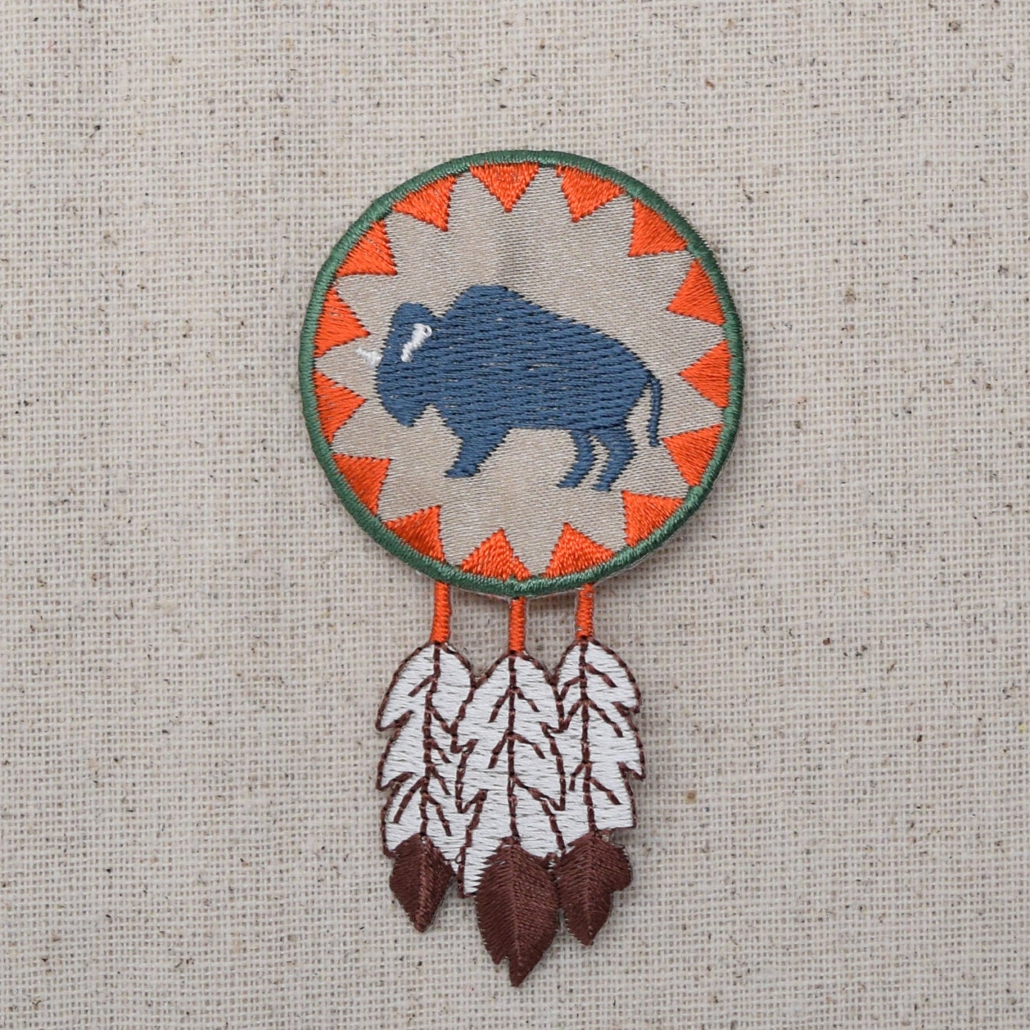 Indian - Buffalo Round with Feathers - Southwest - Iron on Applique - Embroidered Patch - 695656-A