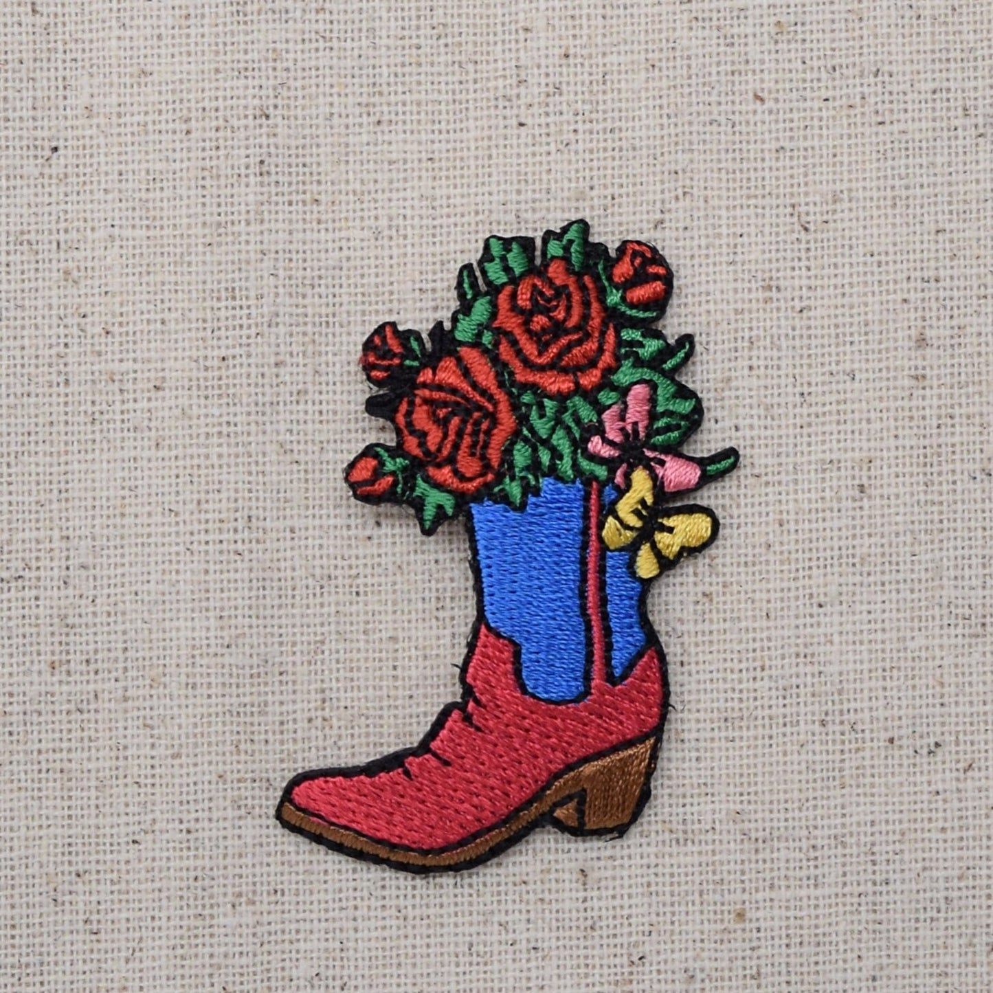 Western Cowboy Boot and Flowers - Embroidered Patch - Iron on Applique - 796027A